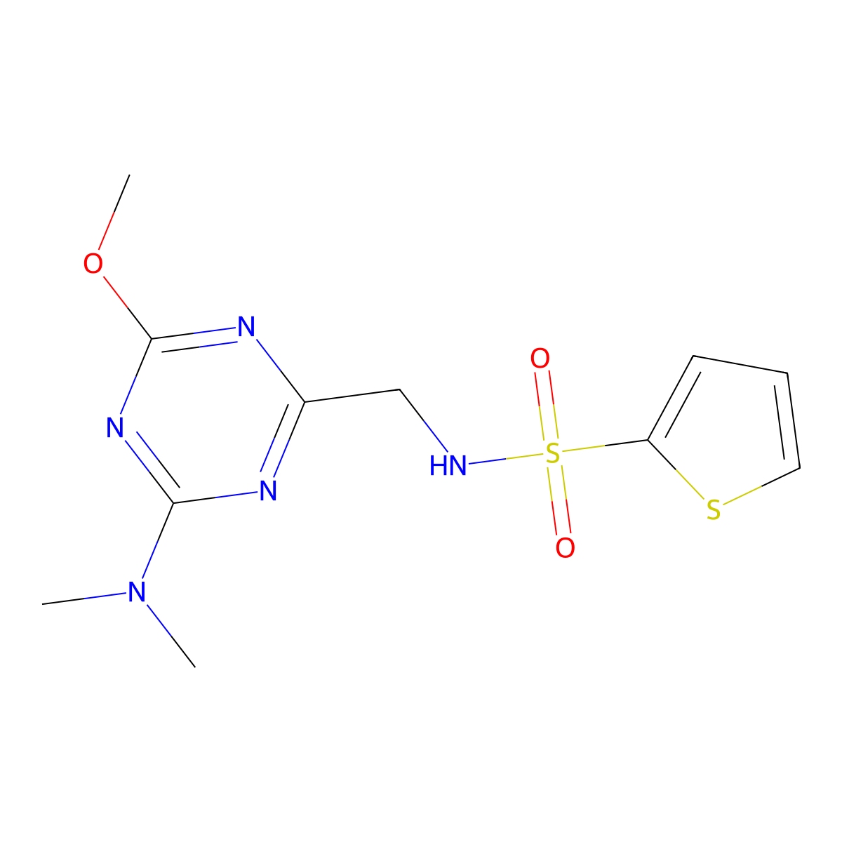 N-((4-(dimethylamino)-6-methoxy-1,3,5-triazin-2-yl)methyl)thiophene-2-sulfonamide molecular structure, CAS 2034358-84-2