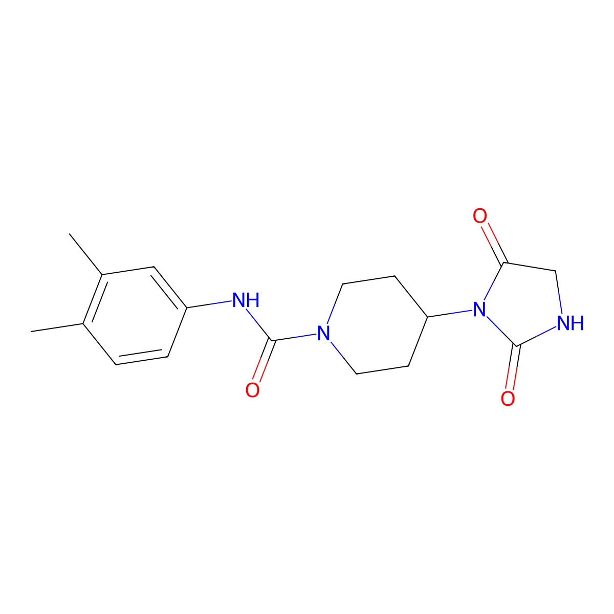 N-(3,4-dimethylphenyl)-4-(2,5-dioxoimidazolidin-1-yl)piperidine-1-carboxamide molecular structure, CAS 2034358-85-3