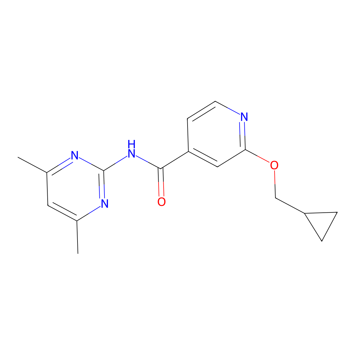2-(cyclopropylmethoxy)-N-(4,6-dimethylpyrimidin-2-yl)isonicotinamide molecular structure, CAS 2034358-93-3