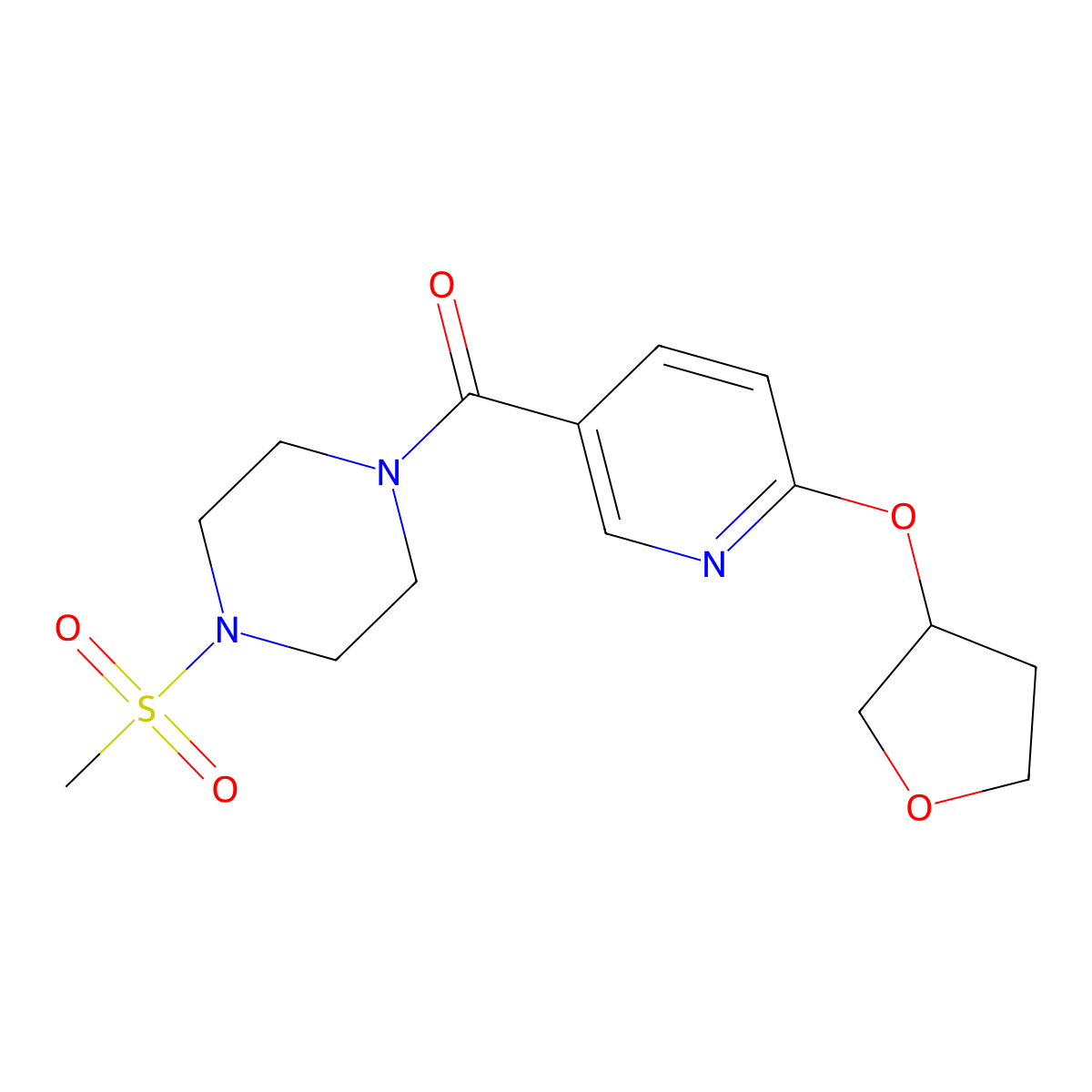 (4-(Methylsulfonyl)piperazin-1-yl)(6-((tetrahydrofuran-3-yl)oxy)pyridin-3-yl)methanone molecular structure, CAS 2034359-09-4