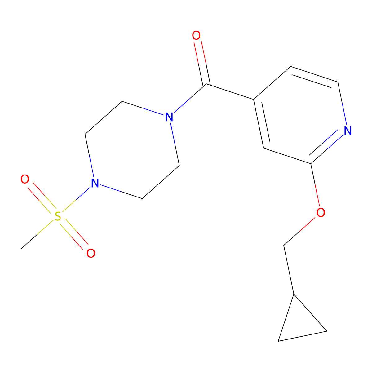(2-(Cyclopropylmethoxy)pyridin-4-yl)(4-(methylsulfonyl)piperazin-1-yl)methanone molecular structure, CAS 2034359-10-7