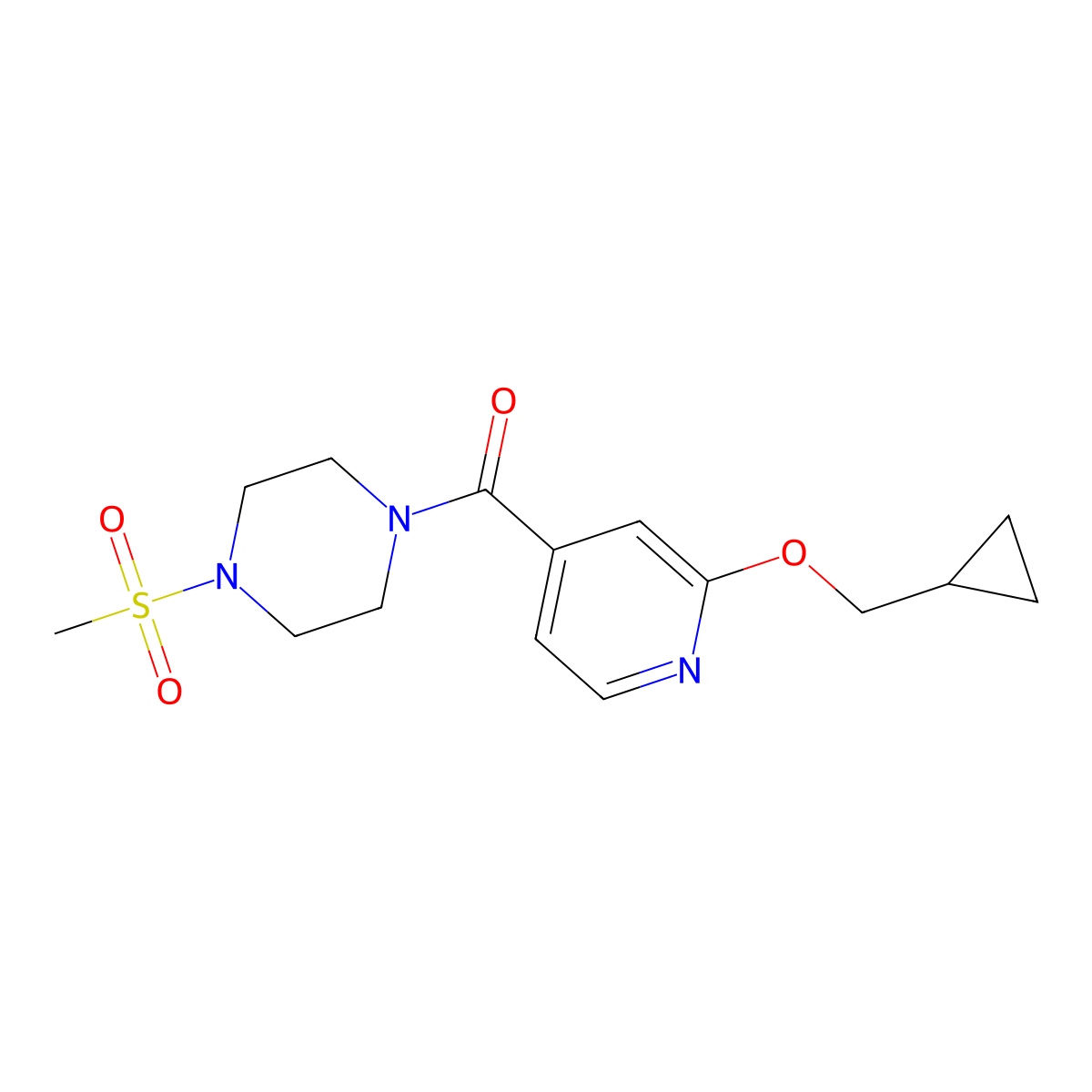 (2-(Cyclopropylmethoxy)pyridin-4-yl)(4-(methylsulfonyl)piperazin-1-yl)methanone molecular structure, CAS 2034359-10-7