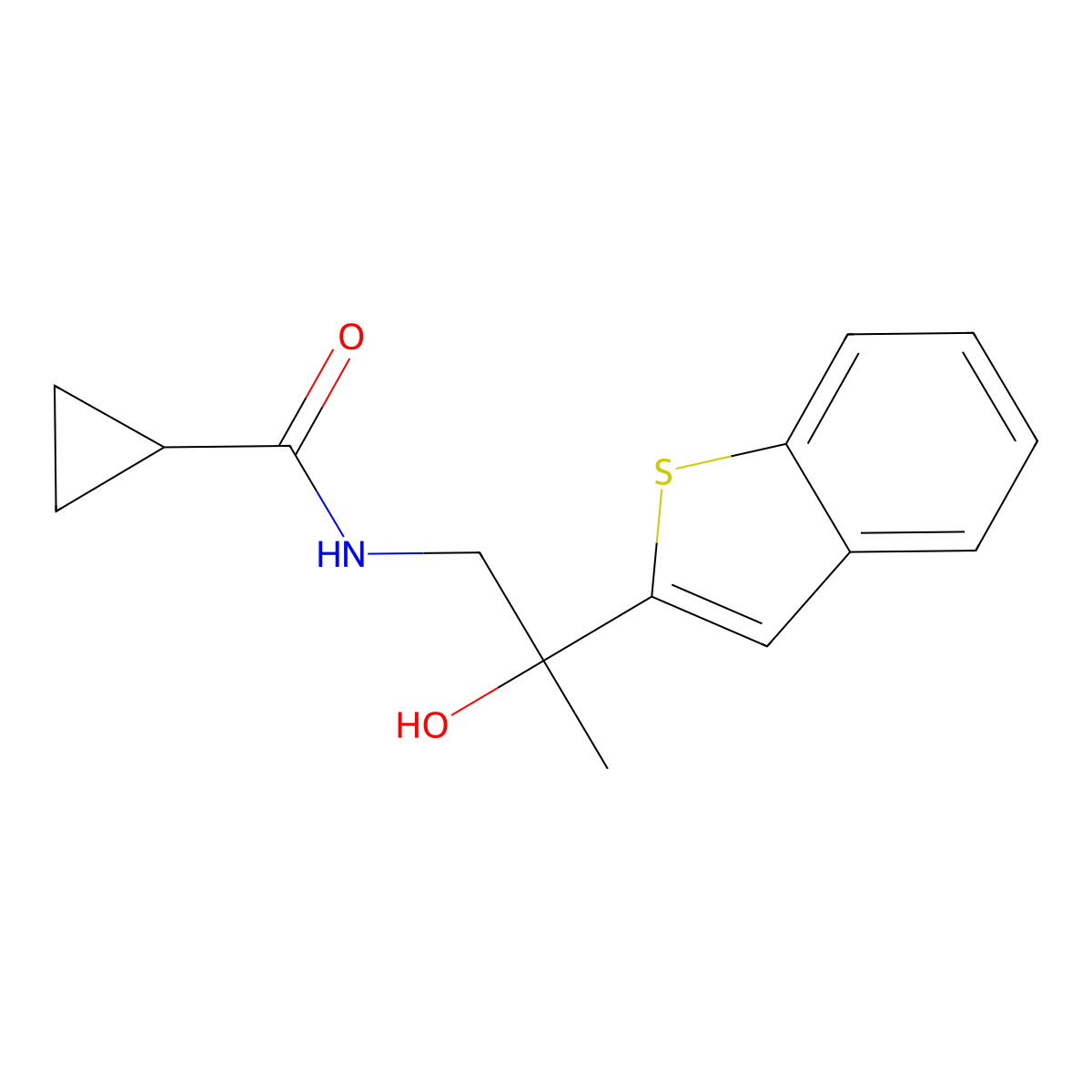 N-(2-(benzo[b]thiophen-2-yl)-2-hydroxypropyl)cyclopropanecarboxamide molecular structure, CAS 2034359-14-1