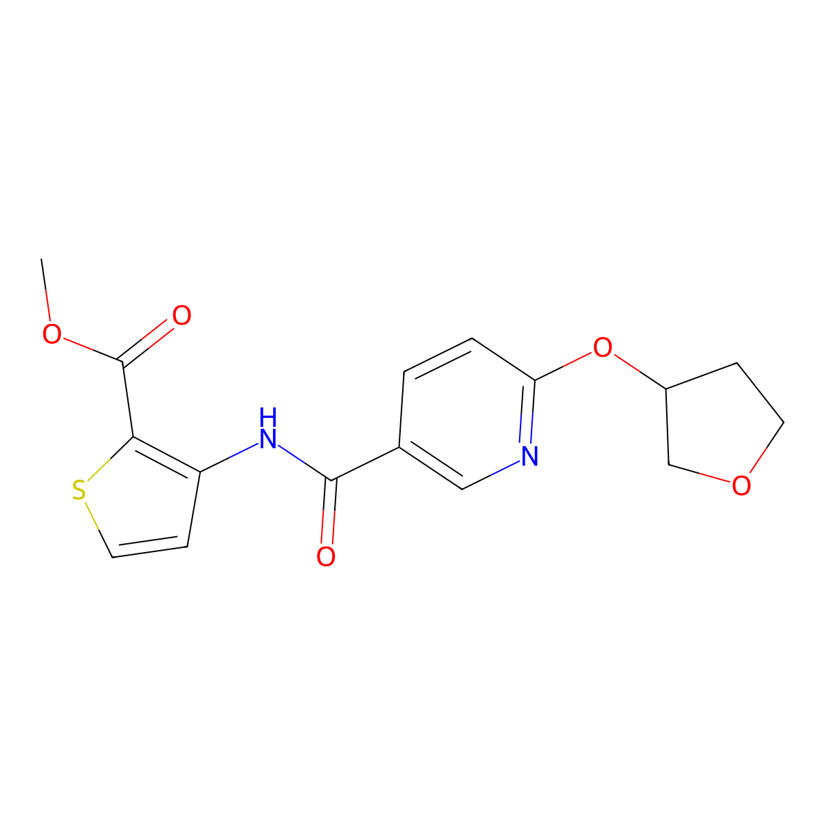 Methyl 3-(6-((tetrahydrofuran-3-yl)oxy)nicotinamido)thiophene-2-carboxylate molecular structure, CAS 2034359-27-6