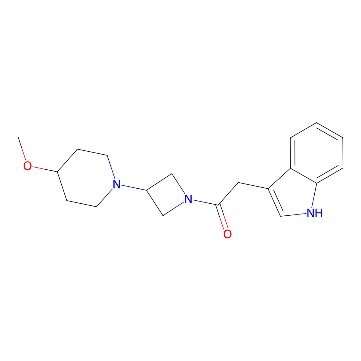 2-(1H-indol-3-yl)-1-[3-(4-methoxypiperidin-1-yl)azetidin-1-yl]ethan-1-one molecular structure, CAS 2034359-31-2