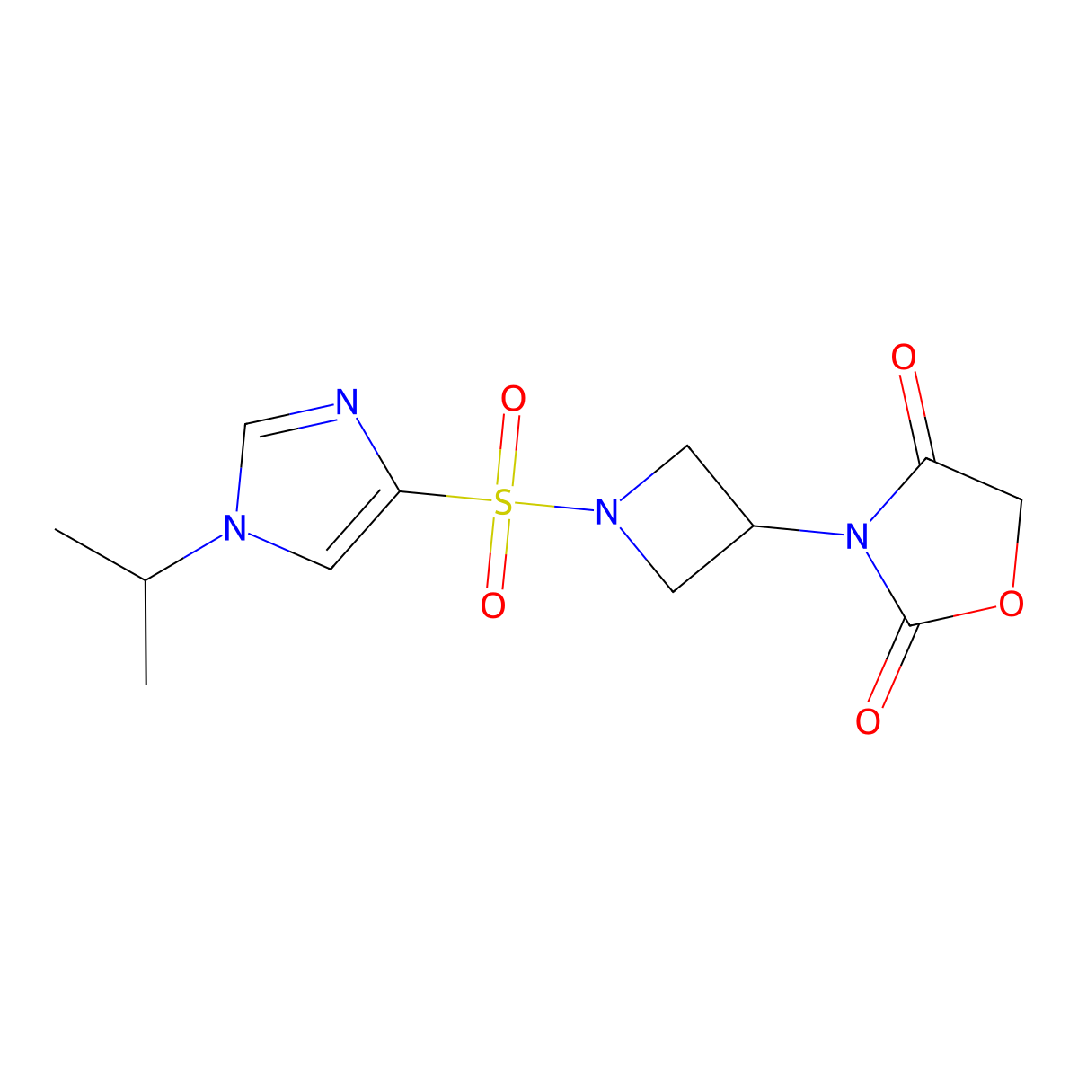 3-(1-((1-isopropyl-1H-imidazol-4-yl)sulfonyl)azetidin-3-yl)oxazolidine-2,4-dione molecular structure, CAS 2034359-33-4