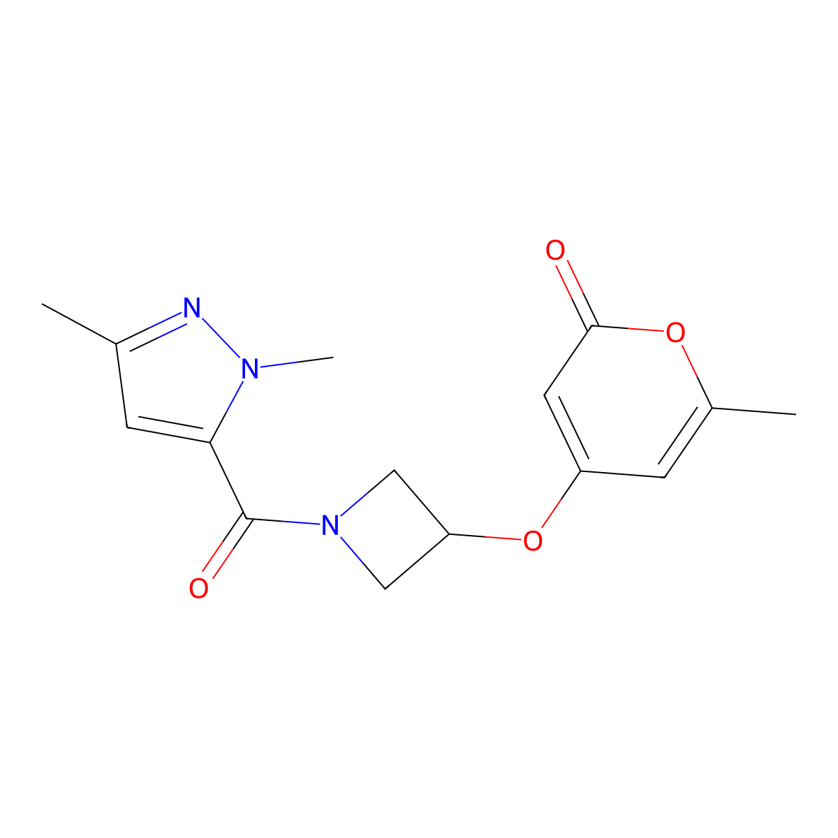 4-{[1-(1,3-dimethyl-1H-pyrazole-5-carbonyl)azetidin-3-yl]oxy}-6-methyl-2H-pyran-2-one molecular structure, CAS 2034359-39-0