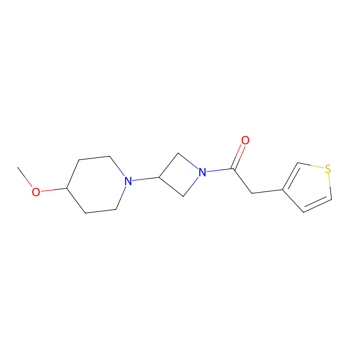 1-(3-(4-Methoxypiperidin-1-yl)azetidin-1-yl)-2-(thiophen-3-yl)ethanone molecular structure, CAS 2034359-44-7