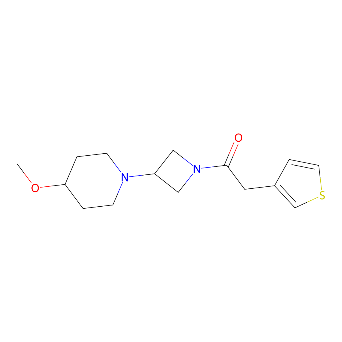 1-(3-(4-Methoxypiperidin-1-yl)azetidin-1-yl)-2-(thiophen-3-yl)ethanone molecular structure, CAS 2034359-44-7