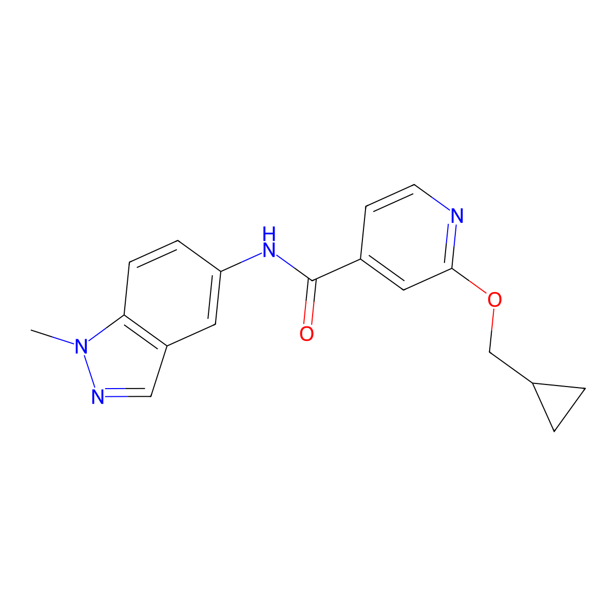 2-(cyclopropylmethoxy)-N-(1-methyl-1H-indazol-5-yl)isonicotinamide molecular structure, CAS 2034359-49-2