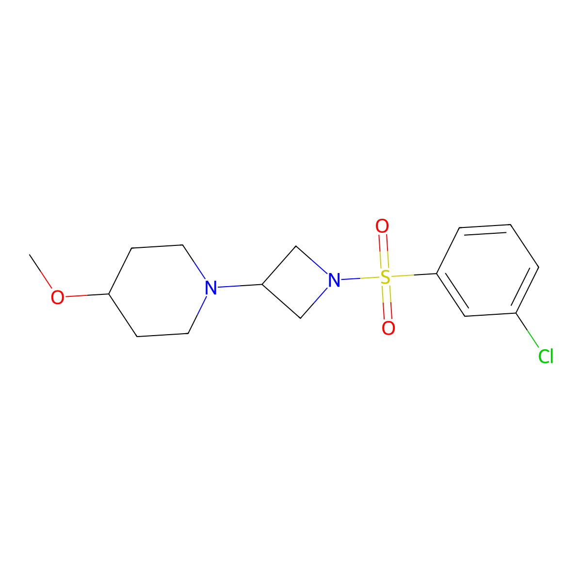 1-(1-((3-Chlorophenyl)sulfonyl)azetidin-3-yl)-4-methoxypiperidine molecular structure, CAS 2034359-53-8