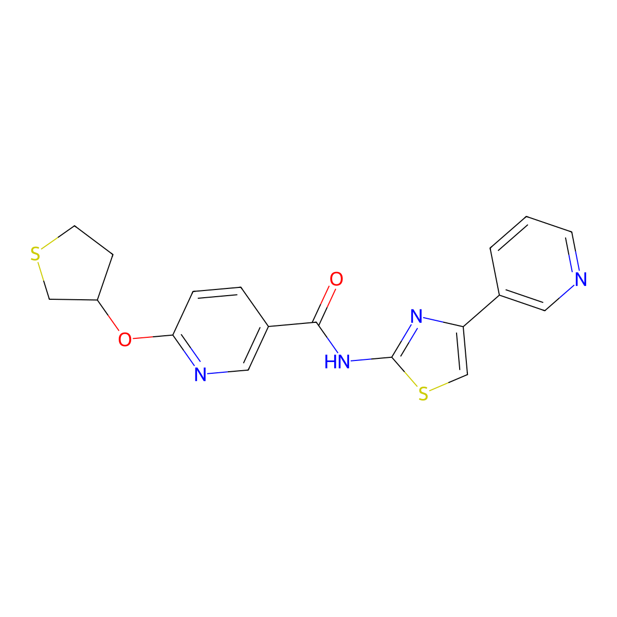 N-(4-(pyridin-3-yl)thiazol-2-yl)-6-((tetrahydrothiophen-3-yl)oxy)nicotinamide molecular structure, CAS 2034359-55-0