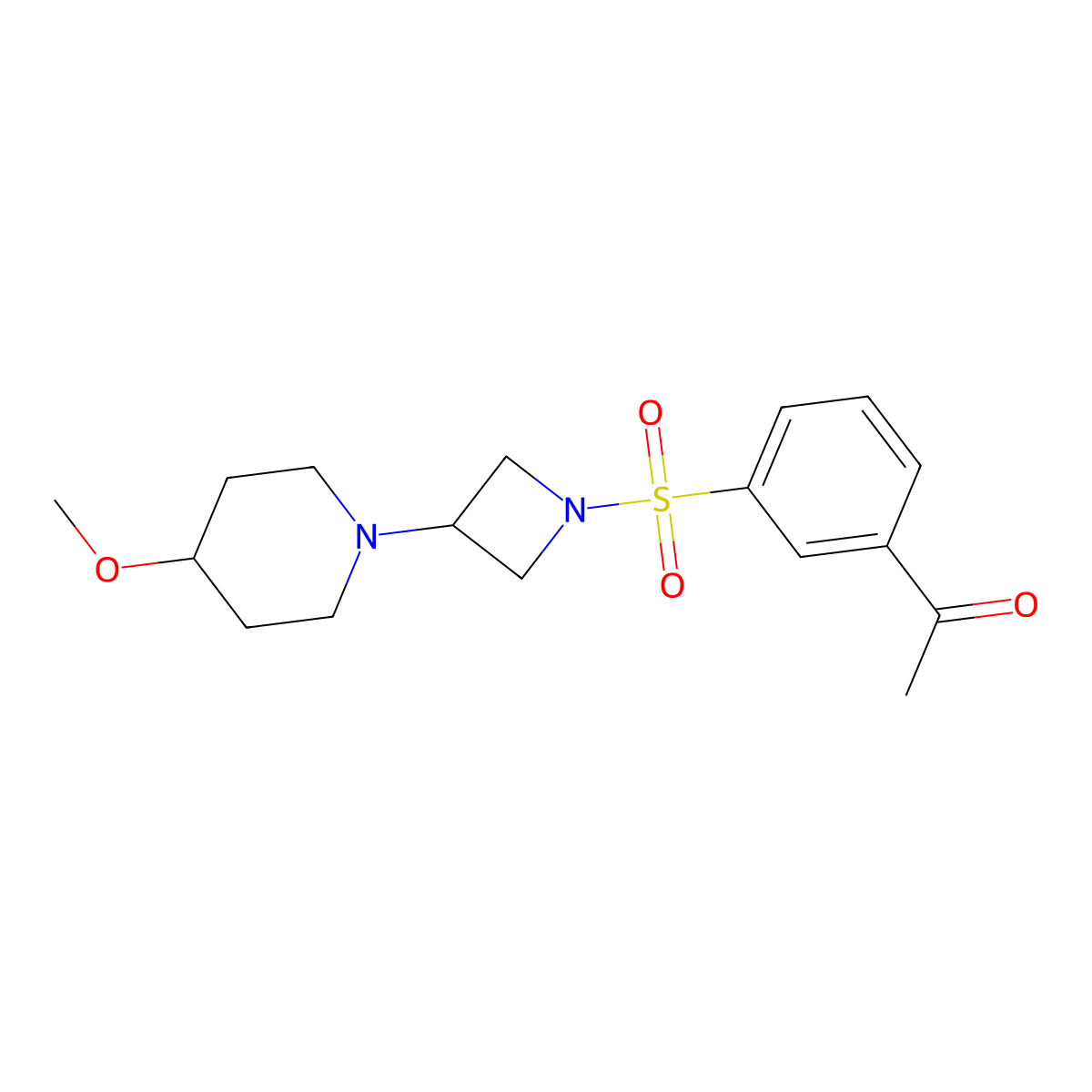 1-(3-((3-(4-Methoxypiperidin-1-yl)azetidin-1-yl)sulfonyl)phenyl)ethanone molecular structure, CAS 2034359-58-3