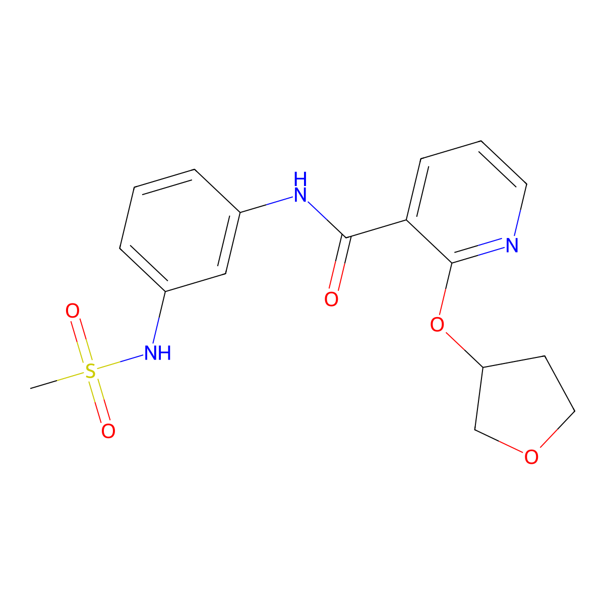 N-(3-(methylsulfonamido)phenyl)-2-((tetrahydrofuran-3-yl)oxy)nicotinamide molecular structure, CAS 2034359-63-0