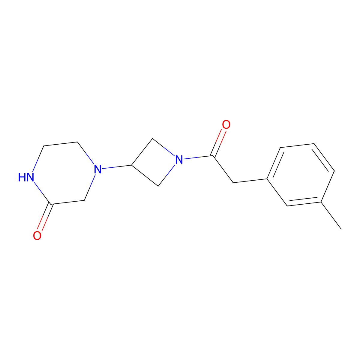 4-(1-(2-(m-Tolyl)acetyl)azetidin-3-yl)piperazin-2-one molecular structure, CAS 2034359-64-1