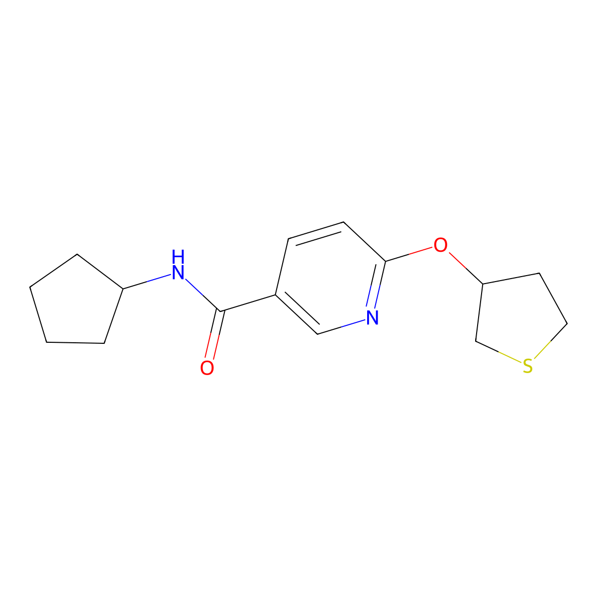 N-cyclopentyl-6-((tetrahydrothiophen-3-yl)oxy)nicotinamide molecular structure, CAS 2034359-65-2
