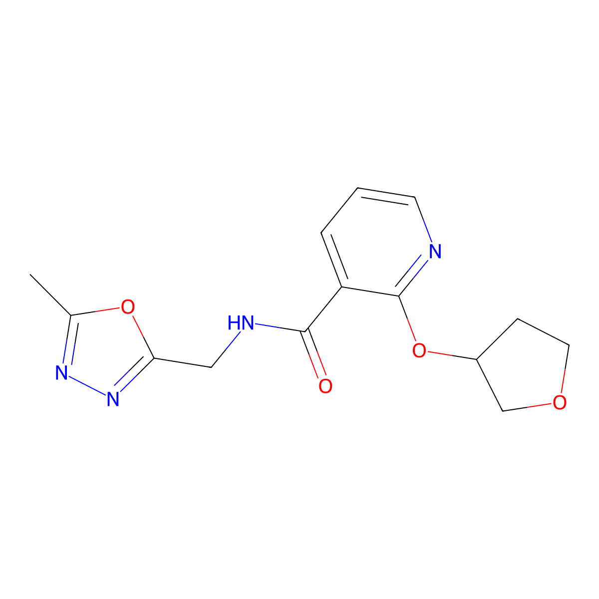 N-((5-methyl-1,3,4-oxadiazol-2-yl)methyl)-2-((tetrahydrofuran-3-yl)oxy)nicotinamide molecular structure, CAS 2034359-66-3