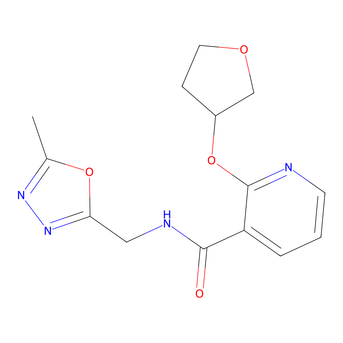N-((5-methyl-1,3,4-oxadiazol-2-yl)methyl)-2-((tetrahydrofuran-3-yl)oxy)nicotinamide molecular structure, CAS 2034359-66-3