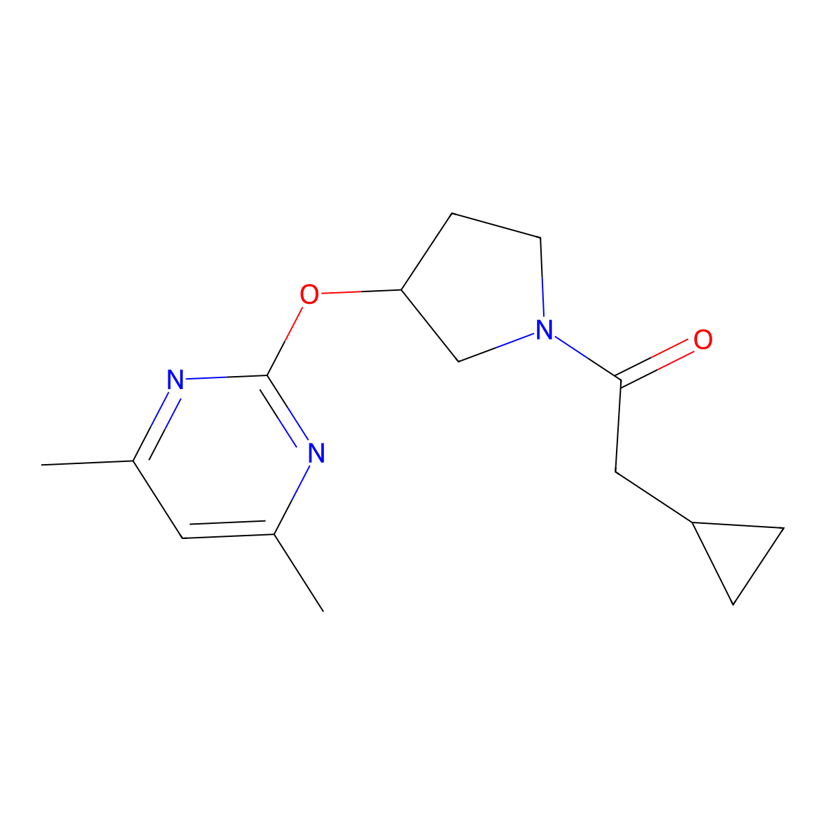 2-Cyclopropyl-1-(3-((4,6-dimethylpyrimidin-2-yl)oxy)pyrrolidin-1-yl)ethanone molecular structure, CAS 2034359-67-4