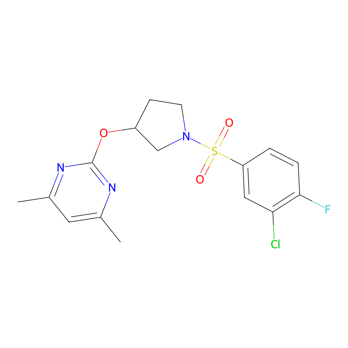 2-((1-((3-Chloro-4-fluorophenyl)sulfonyl)pyrrolidin-3-yl)oxy)-4,6-dimethylpyrimidine molecular structure, CAS 2034359-70-9