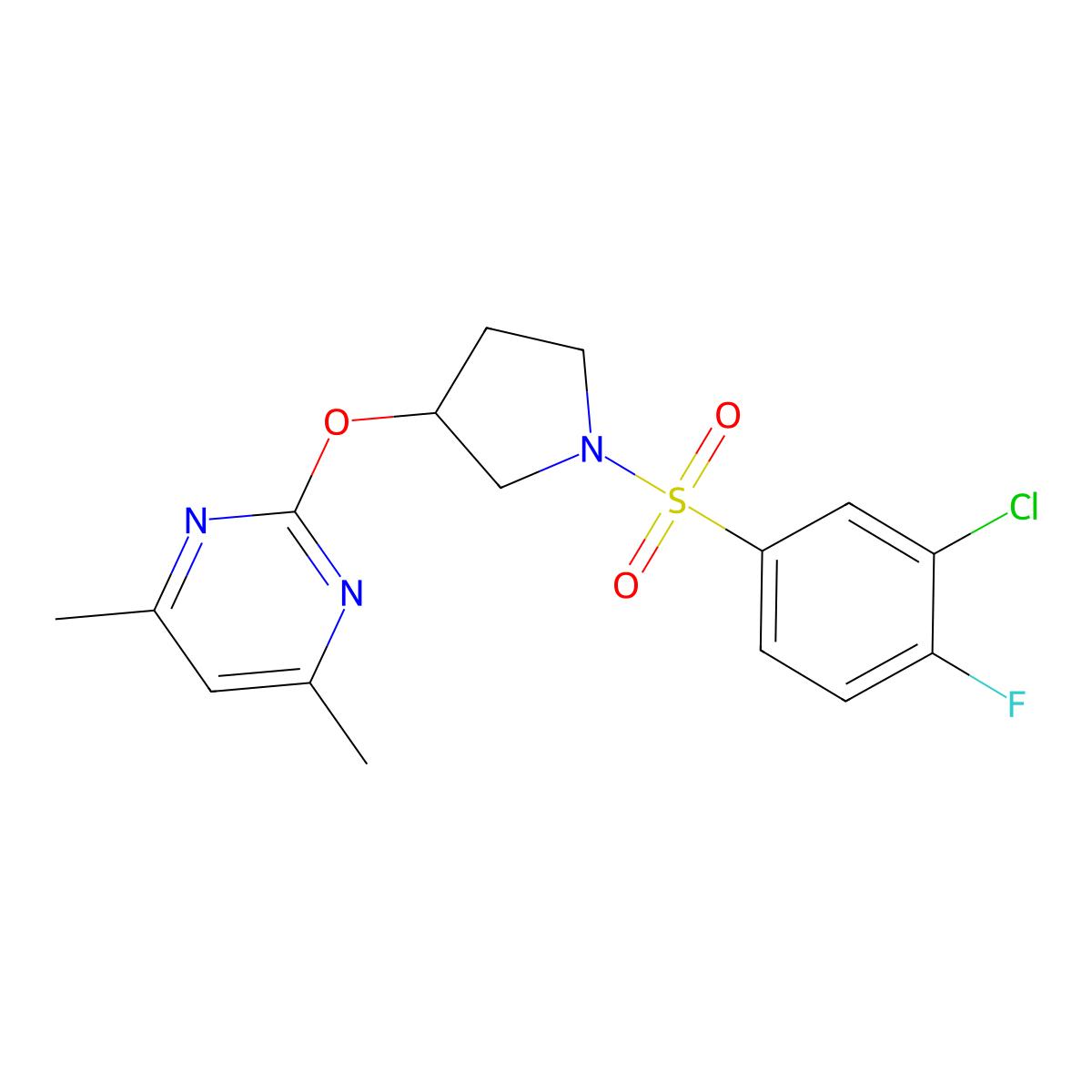 2-((1-((3-Chloro-4-fluorophenyl)sulfonyl)pyrrolidin-3-yl)oxy)-4,6-dimethylpyrimidine molecular structure, CAS 2034359-70-9