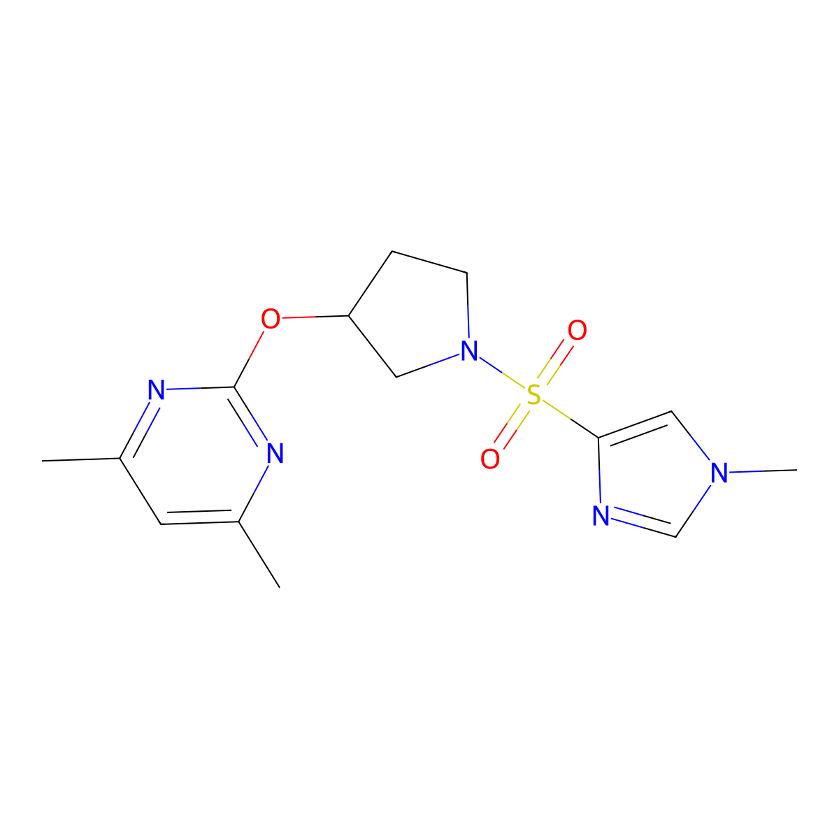 4,6-dimethyl-2-({1-[(1-methyl-1H-imidazol-4-yl)sulfonyl]pyrrolidin-3-yl}oxy)pyrimidine molecular structure, CAS 2034359-71-0