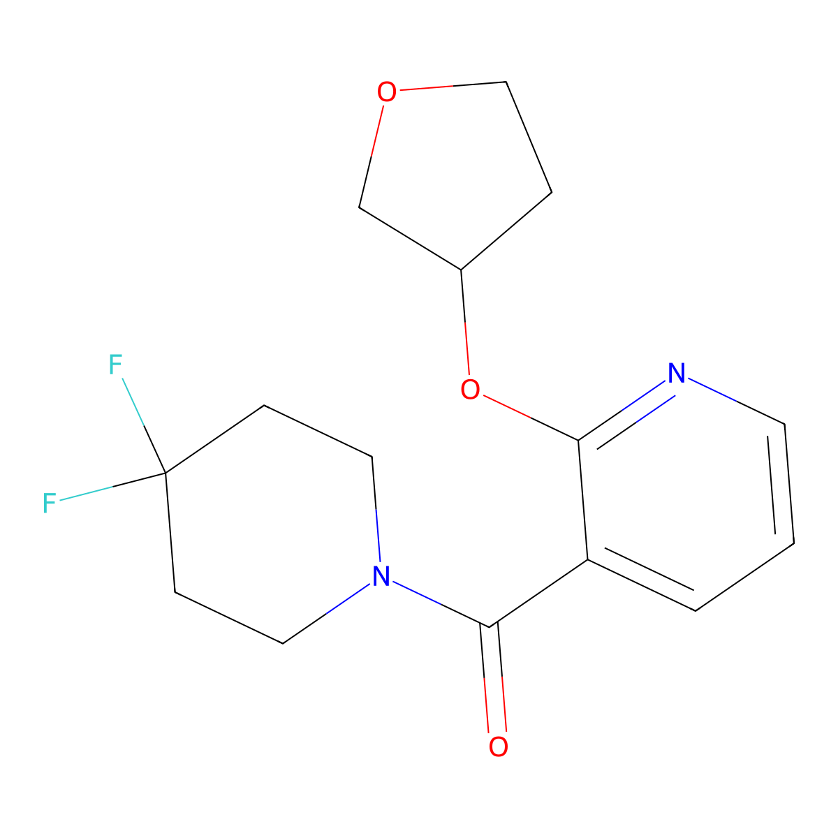 3-(4,4-Difluoropiperidine-1-carbonyl)-2-(oxolan-3-yloxy)pyridine molecular structure, CAS 2034359-72-1