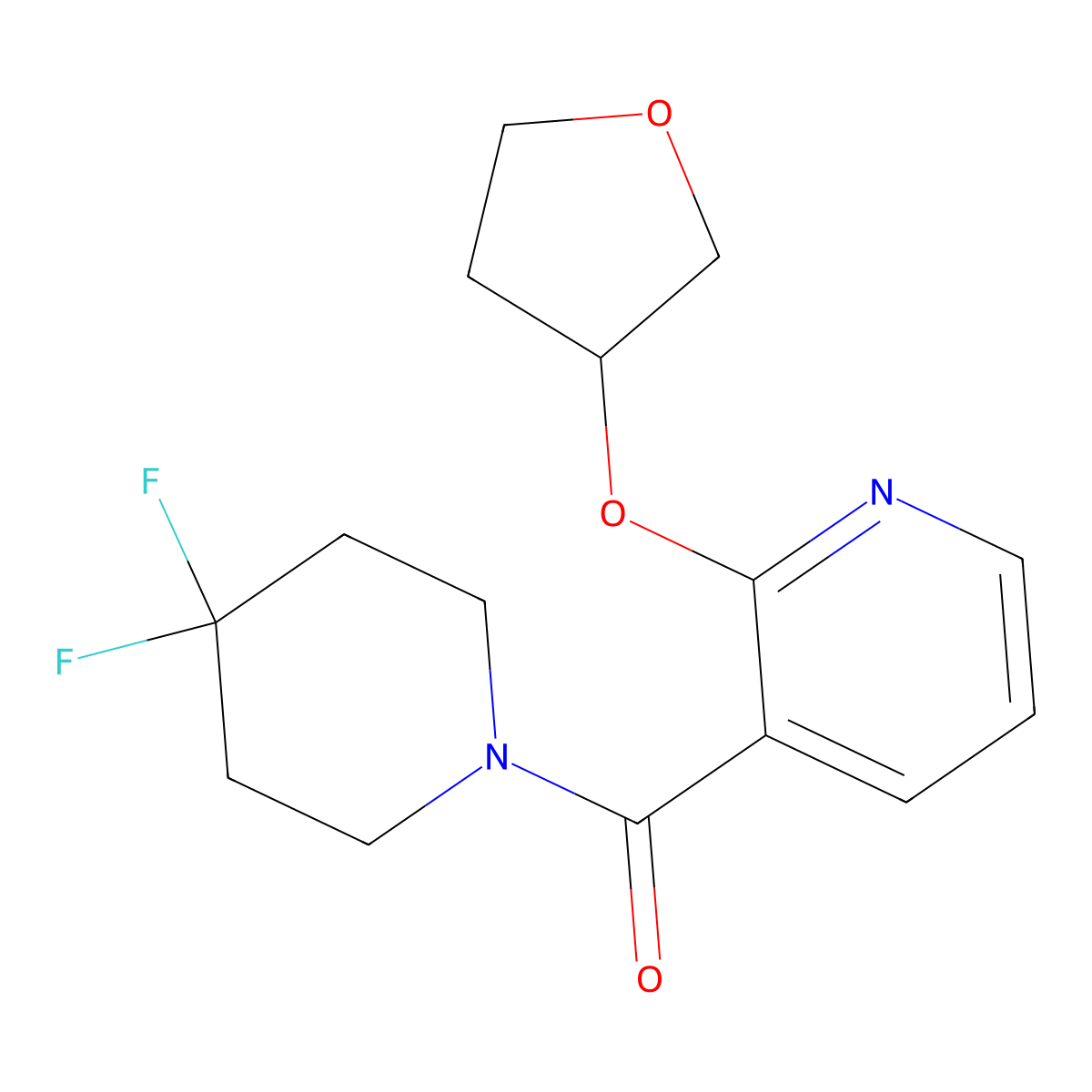 3-(4,4-Difluoropiperidine-1-carbonyl)-2-(oxolan-3-yloxy)pyridine molecular structure, CAS 2034359-72-1