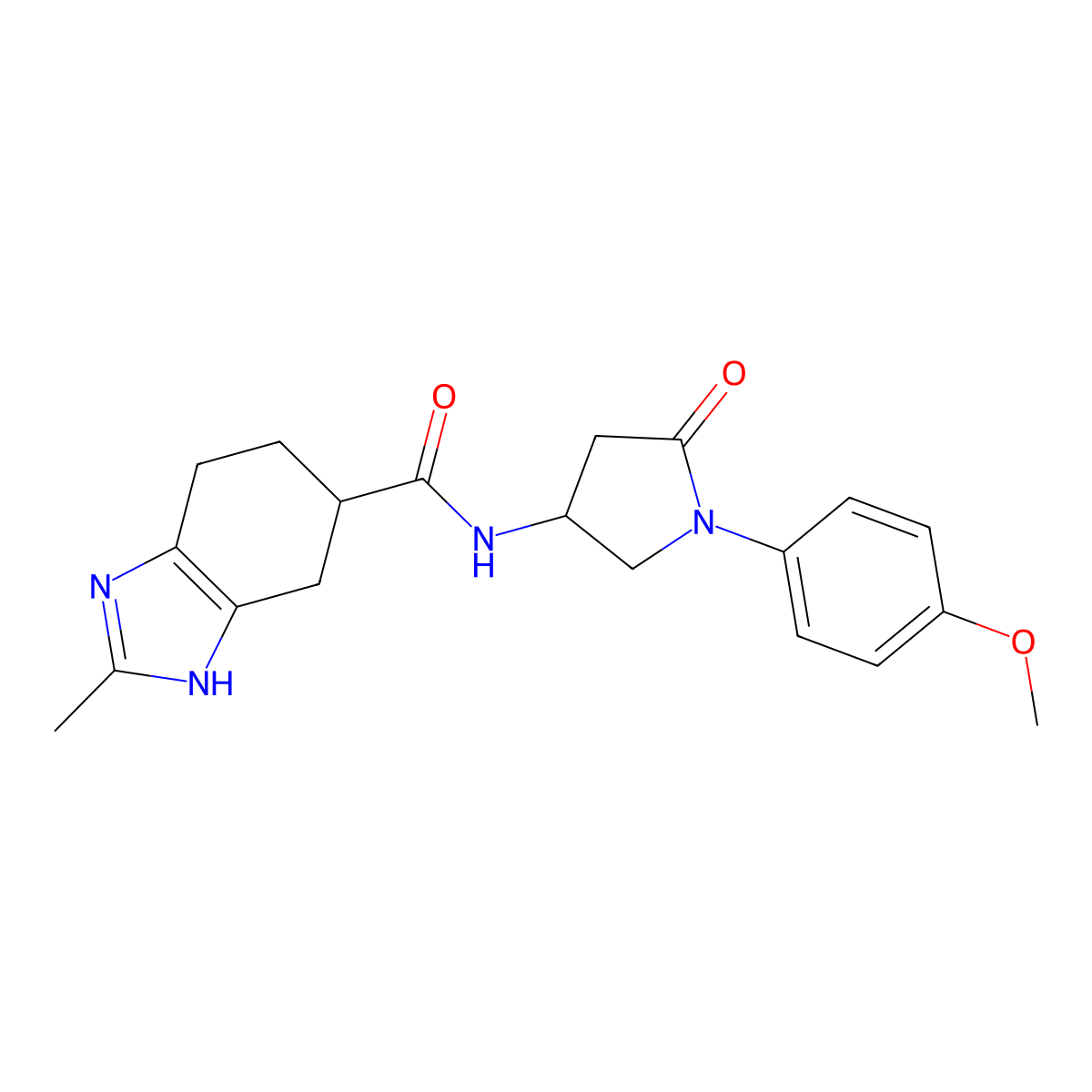 N-(1-(4-methoxyphenyl)-5-oxopyrrolidin-3-yl)-2-methyl-4,5,6,7-tetrahydro-1H-benzo[d]imidazole-5-carboxamide molecular structure, CAS 2034359-82-3