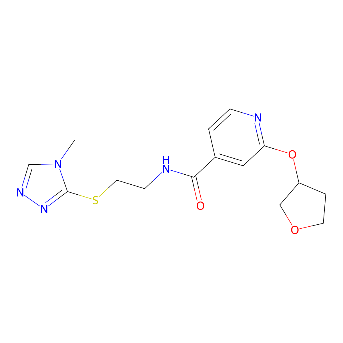 N-(2-((4-methyl-4H-1,2,4-triazol-3-yl)thio)ethyl)-2-((tetrahydrofuran-3-yl)oxy)isonicotinamide molecular structure, CAS 2034359-85-6