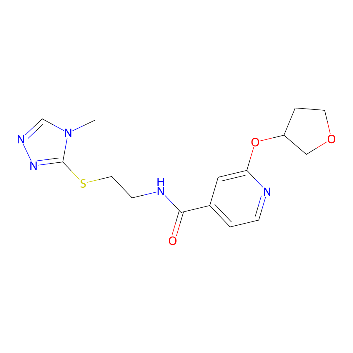 N-(2-((4-methyl-4H-1,2,4-triazol-3-yl)thio)ethyl)-2-((tetrahydrofuran-3-yl)oxy)isonicotinamide molecular structure, CAS 2034359-85-6