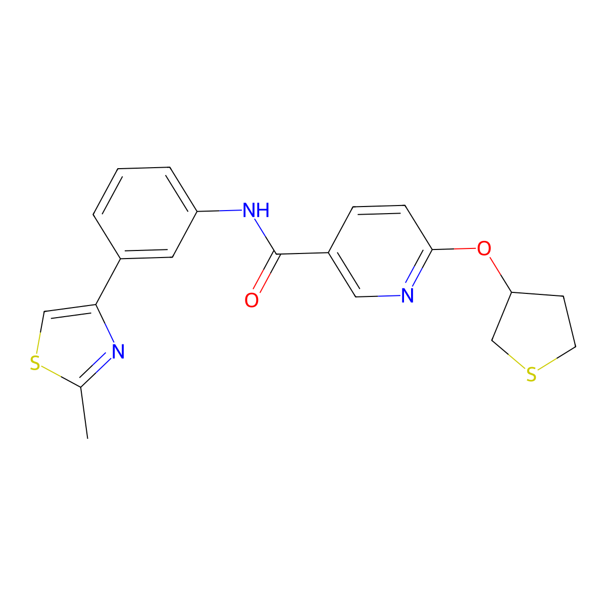 N-(3-(2-methylthiazol-4-yl)phenyl)-6-((tetrahydrothiophen-3-yl)oxy)nicotinamide molecular structure, CAS 2034359-86-7