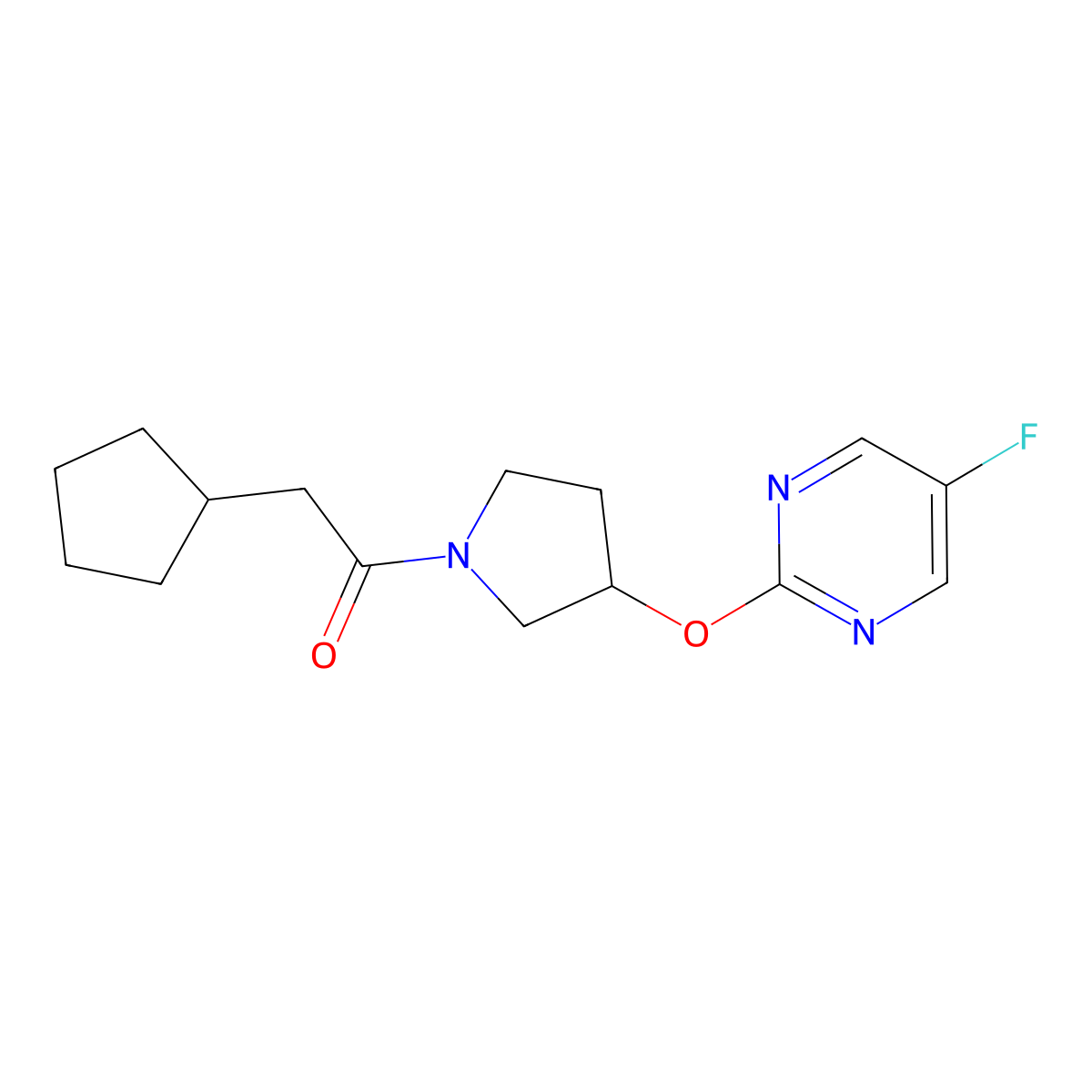 2-Cyclopentyl-1-(3-((5-fluoropyrimidin-2-yl)oxy)pyrrolidin-1-yl)ethanone molecular structure, CAS 2034359-88-9