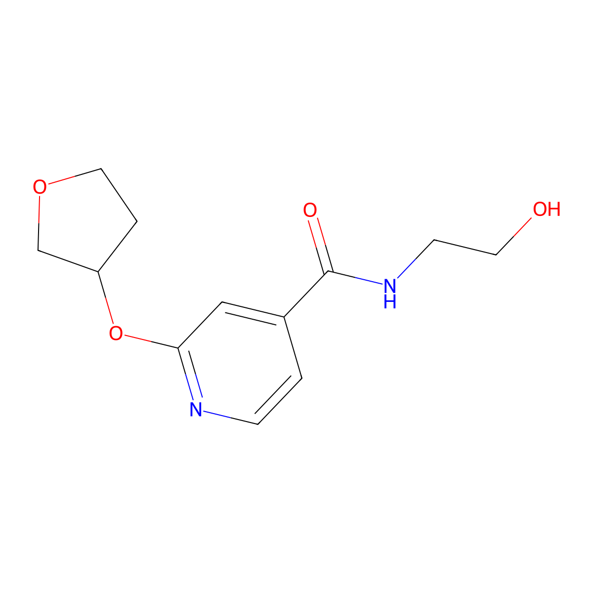 N-(2-hydroxyethyl)-2-((tetrahydrofuran-3-yl)oxy)isonicotinamide molecular structure, CAS 2034359-89-0