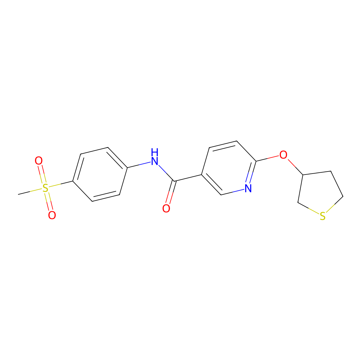 N-(4-(methylsulfonyl)phenyl)-6-((tetrahydrothiophen-3-yl)oxy)nicotinamide molecular structure, CAS 2034359-91-4