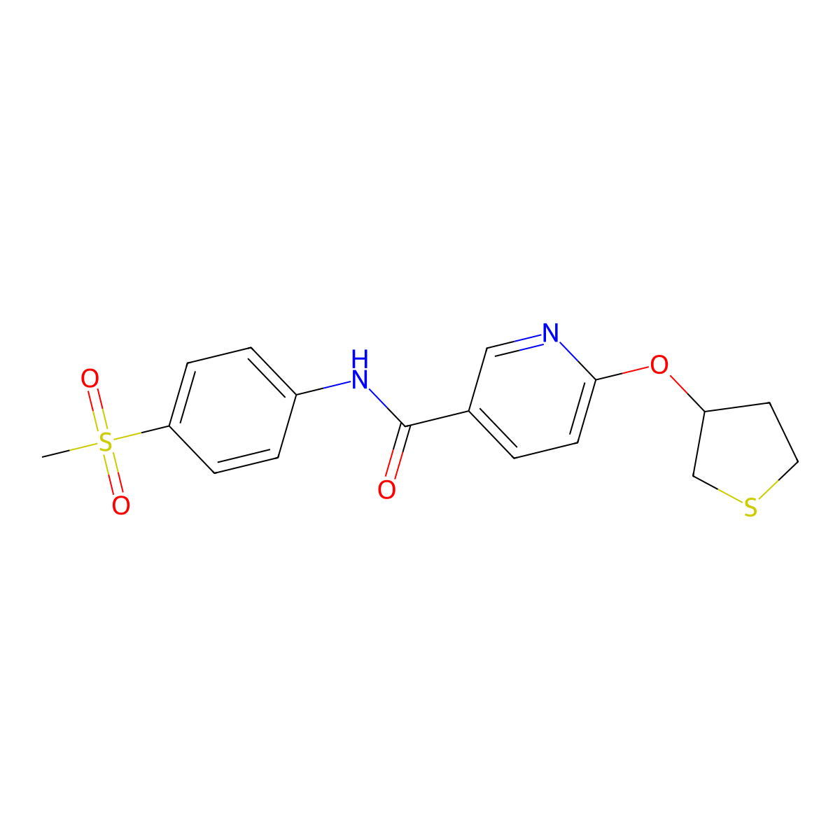 N-(4-(methylsulfonyl)phenyl)-6-((tetrahydrothiophen-3-yl)oxy)nicotinamide molecular structure, CAS 2034359-91-4