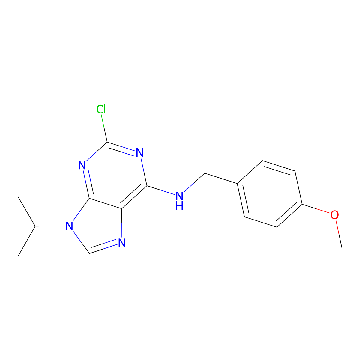 2-Chloro-9-isopropyl-N-(4-methoxybenzyl)-9H-purin-6-amine molecular structure, CAS 203436-13-9