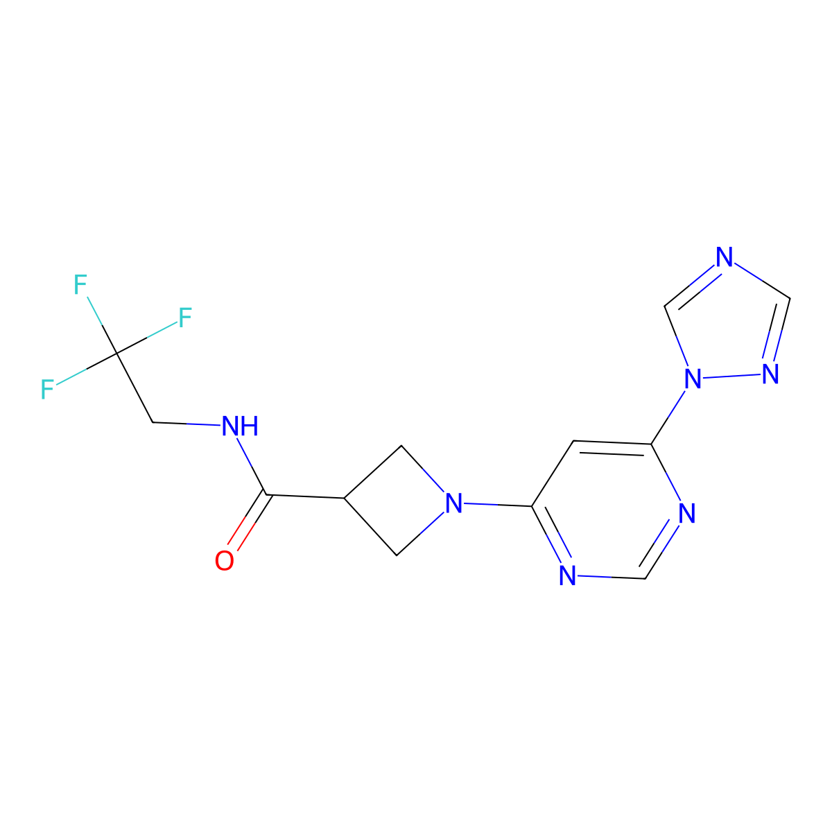 1-(6-(1H-1,2,4-triazol-1-yl)pyrimidin-4-yl)-N-(2,2,2-trifluoroethyl)azetidine-3-carboxamide molecular structure, CAS 2034360-00-2