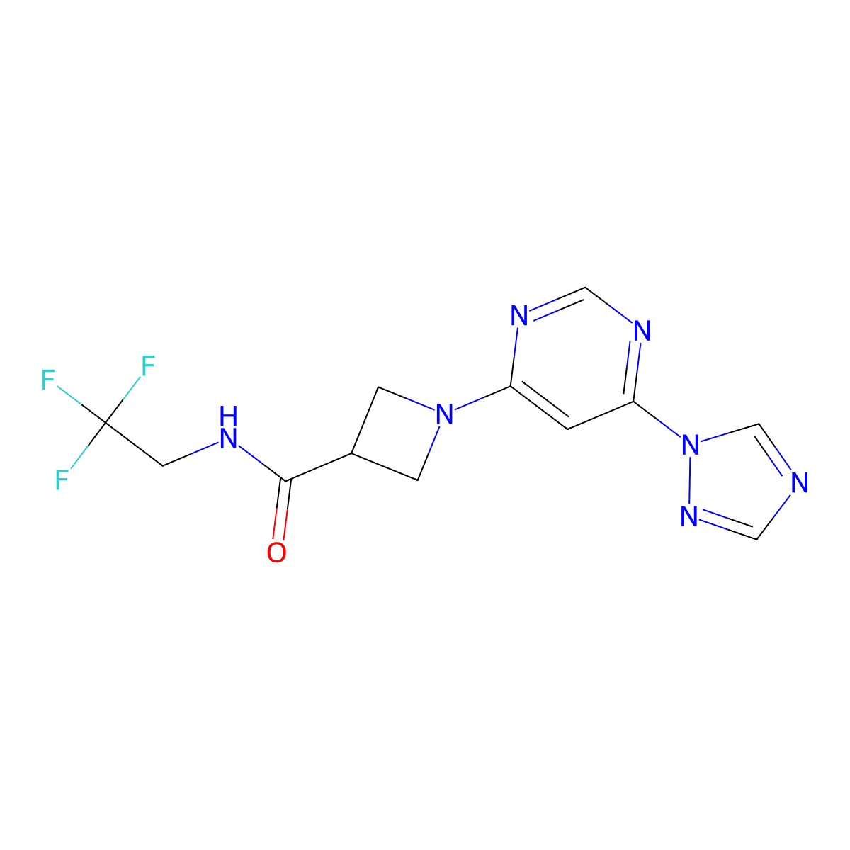 1-(6-(1H-1,2,4-triazol-1-yl)pyrimidin-4-yl)-N-(2,2,2-trifluoroethyl)azetidine-3-carboxamide molecular structure, CAS 2034360-00-2