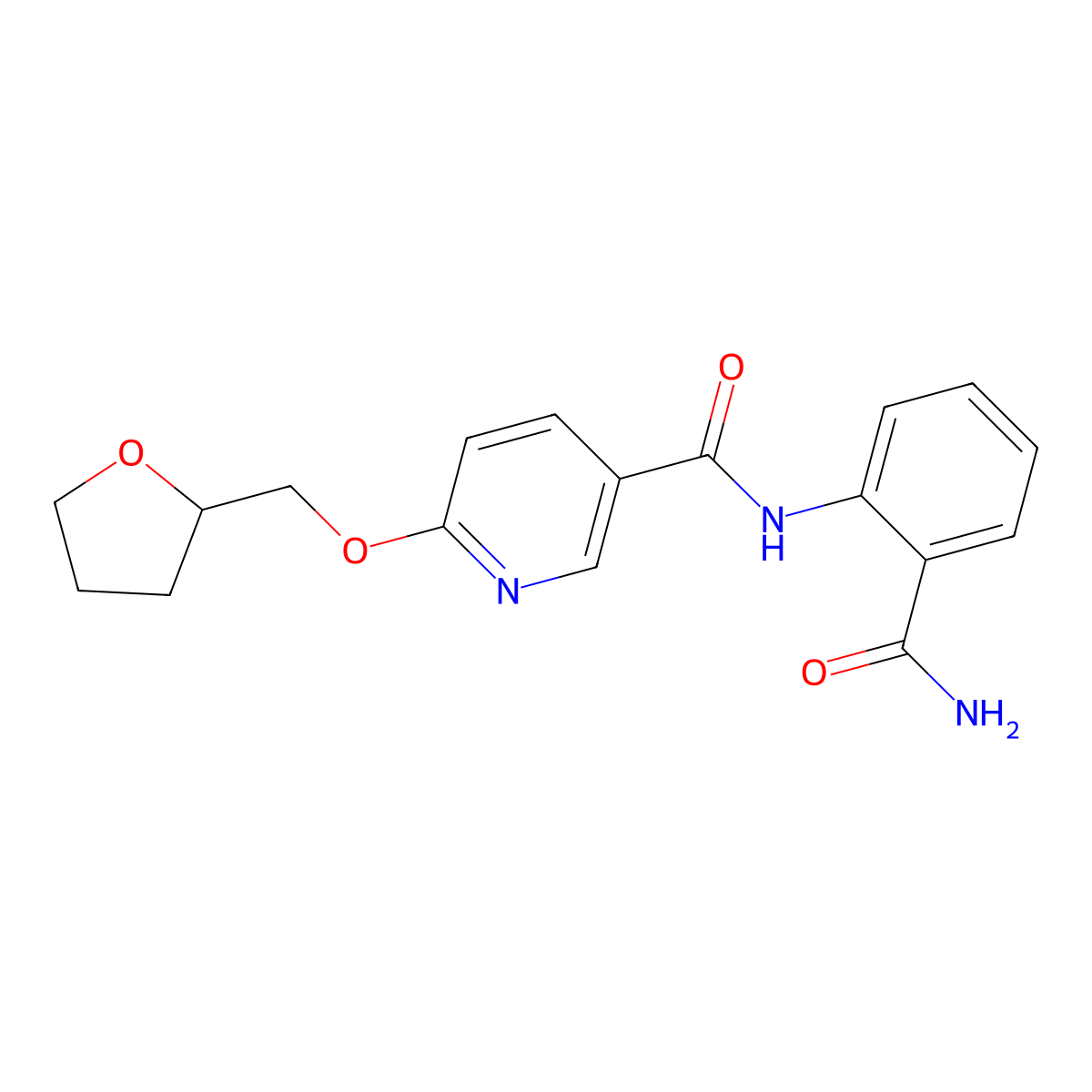 N-(2-carbamoylphenyl)-6-((tetrahydrofuran-2-yl)methoxy)nicotinamide molecular structure, CAS 2034360-01-3