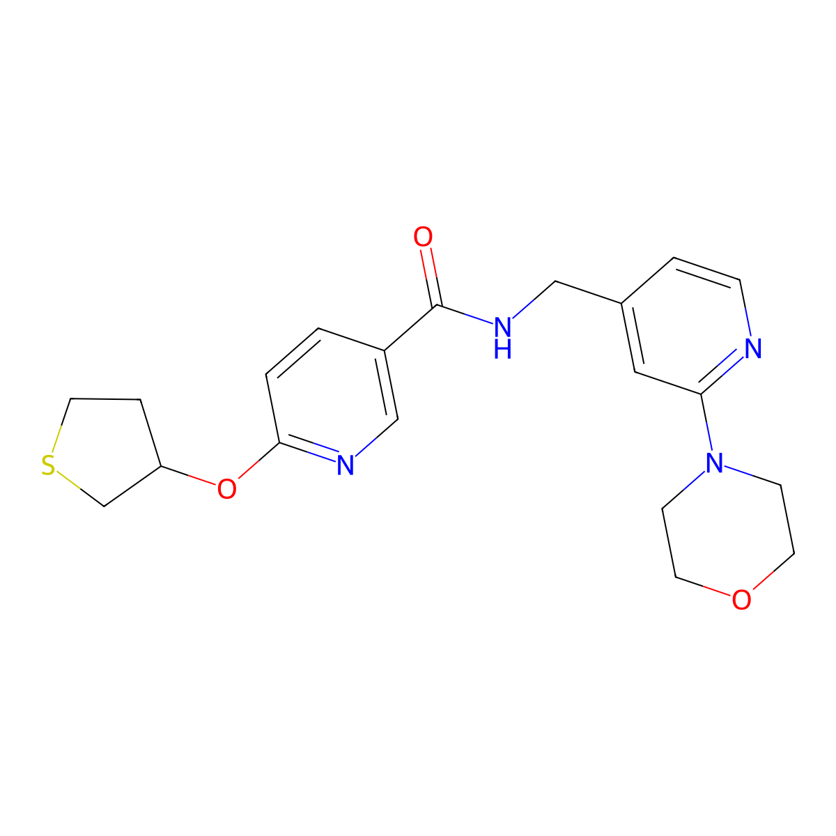 N-((2-morpholinopyridin-4-yl)methyl)-6-((tetrahydrothiophen-3-yl)oxy)nicotinamide molecular structure, CAS 2034360-02-4