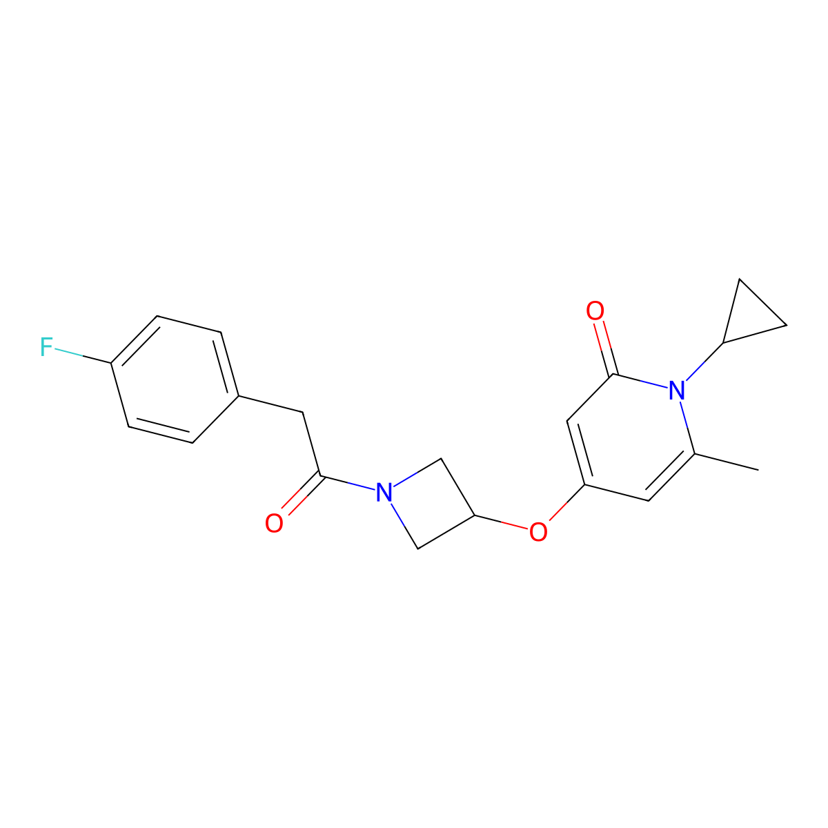 1-cyclopropyl-4-((1-(2-(4-fluorophenyl)acetyl)azetidin-3-yl)oxy)-6-methylpyridin-2(1H)-one molecular structure, CAS 2034360-04-6