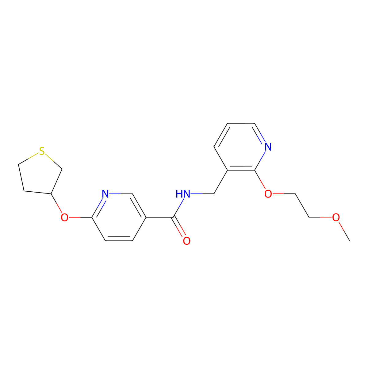 N-((2-(2-methoxyethoxy)pyridin-3-yl)methyl)-6-((tetrahydrothiophen-3-yl)oxy)nicotinamide molecular structure, CAS 2034360-09-1