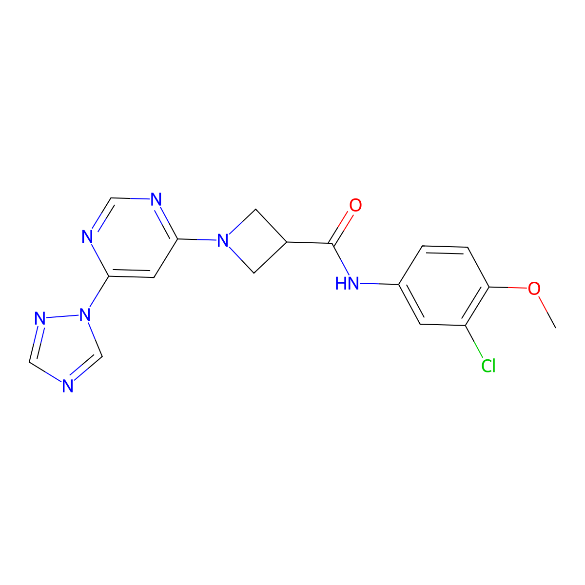 1-(6-(1H-1,2,4-triazol-1-yl)pyrimidin-4-yl)-N-(3-chloro-4-methoxyphenyl)azetidine-3-carboxamide molecular structure, CAS 2034360-10-4