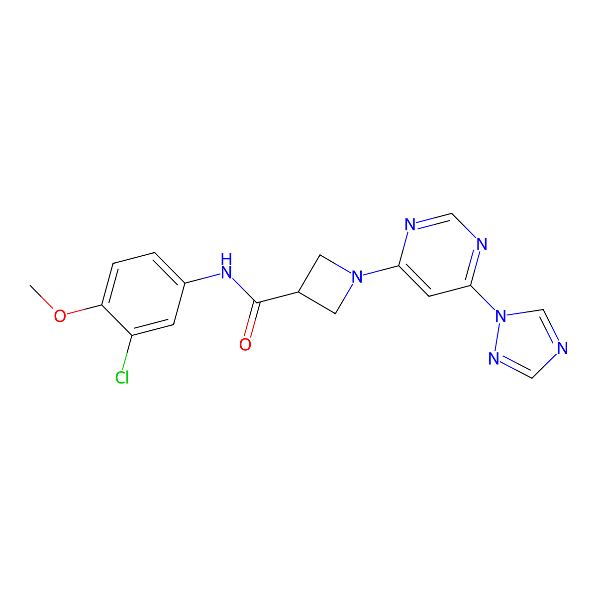 1-(6-(1H-1,2,4-triazol-1-yl)pyrimidin-4-yl)-N-(3-chloro-4-methoxyphenyl)azetidine-3-carboxamide molecular structure, CAS 2034360-10-4
