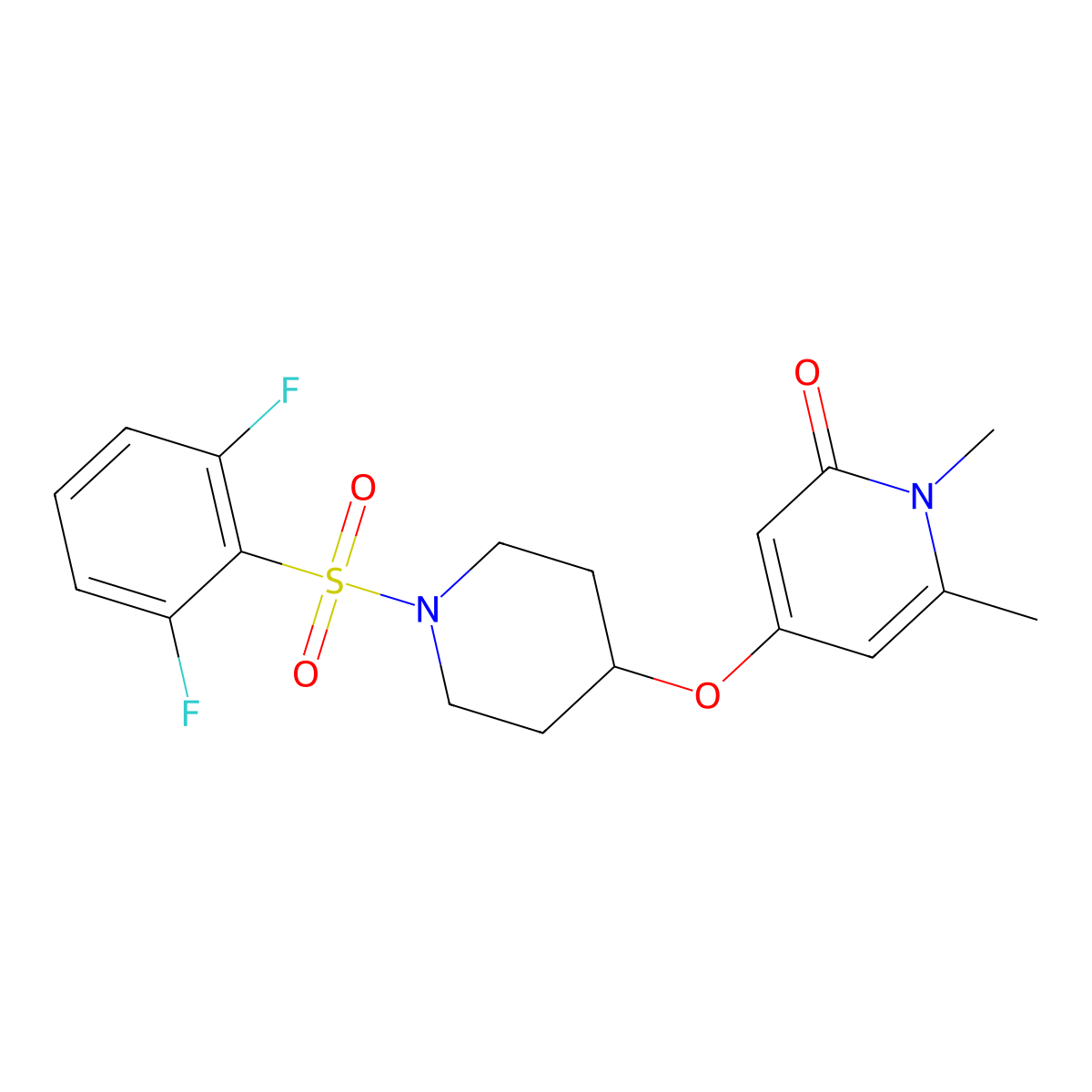 4-((1-((2,6-difluorophenyl)sulfonyl)piperidin-4-yl)oxy)-1,6-dimethylpyridin-2(1H)-one molecular structure, CAS 2034360-12-6