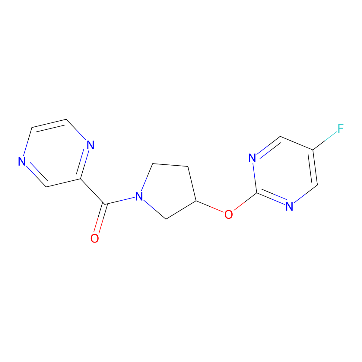 (3-((5-Fluoropyrimidin-2-yl)oxy)pyrrolidin-1-yl)(pyrazin-2-yl)methanone molecular structure, CAS 2034360-19-3