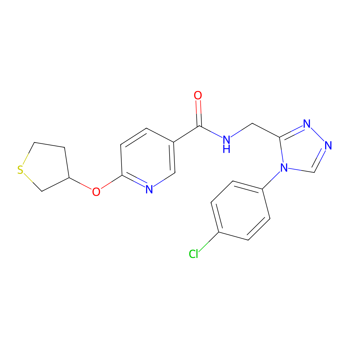 N-((4-(4-chlorophenyl)-4H-1,2,4-triazol-3-yl)methyl)-6-((tetrahydrothiophen-3-yl)oxy)nicotinamide molecular structure, CAS 2034360-22-8