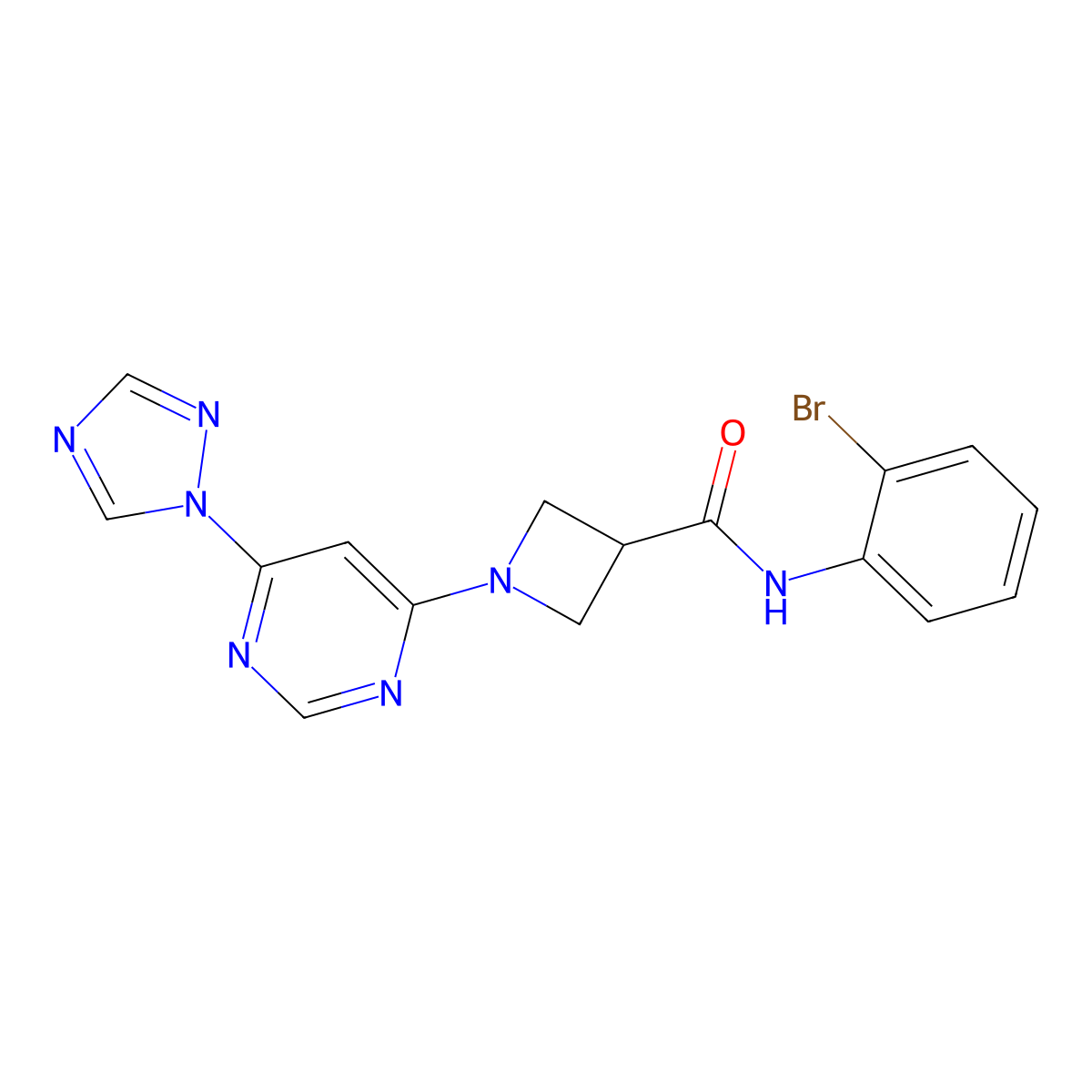 1-(6-(1H-1,2,4-triazol-1-yl)pyrimidin-4-yl)-N-(2-bromophenyl)azetidine-3-carboxamide molecular structure, CAS 2034360-27-3