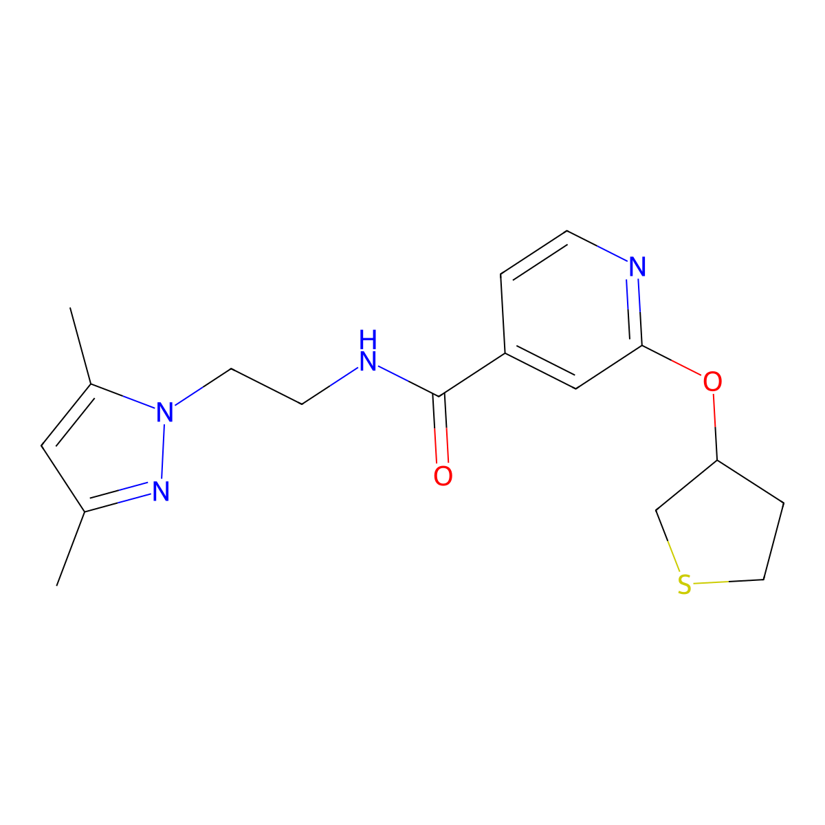 N-(2-(3,5-dimethyl-1H-pyrazol-1-yl)ethyl)-2-((tetrahydrothiophen-3-yl)oxy)isonicotinamide molecular structure, CAS 2034360-29-5